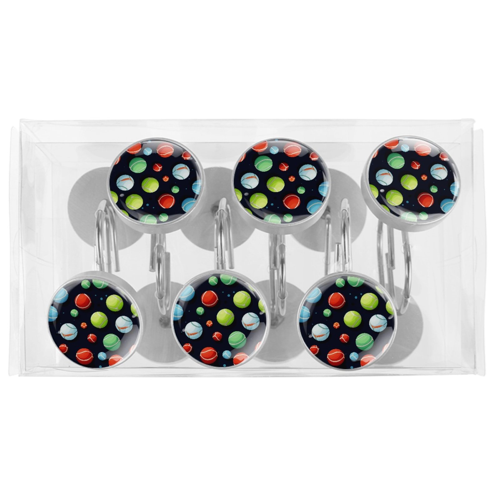 HemaKayy 12 Pcs Decorative Shower Curtain Hooks - Stainless Steel Rings for Bathroom Décor - Easy Glide & Secure Hold - Perfect Decoration for Bathroom Shower Rods - Tennis Balls