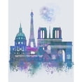 thumbnail image 3 of Fab Funky 12x14 Black Modern Framed Museum Art Print Titled - Paris Skyline Watercolour Splash Blue, 3 of 5
