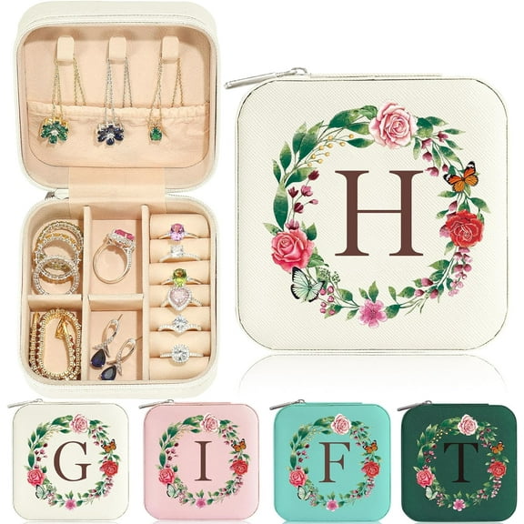 Gift For Women Girl - Birthday Gifts Mom Friend Sister Her | Teenage Girl Gift Idea Tween Teen Girl Gift | Initial Travel Jewelry Case | Small Jewelry Box Women Girl - Letter H, White[Z2840]