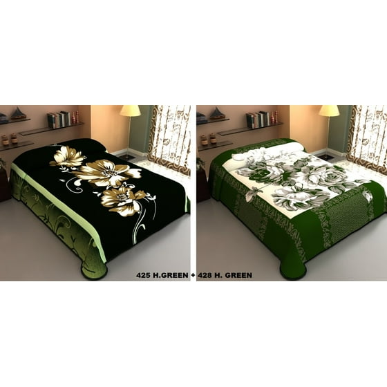 Dania Queen Size Double Ply Bed Blanket Super Soft Reversible Dania Queen Size Double Ply Bed Blanket Super Soft Reversible Bedding Hunter Green Modern Flower Com