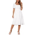 thumbnail image 4 of Vestido midi de verano A Line para mujer con cuello cuadrado, mangas cortas abullonadas y ojales, estilo chic, color blanco, talla XL, 4 of 6