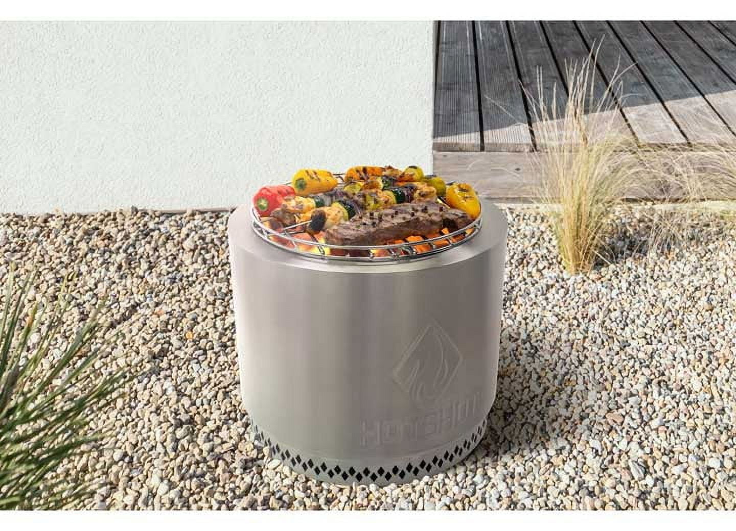 15" Hotshot Wood Burning Fire Pit Grill Silver Round Stainless Steel