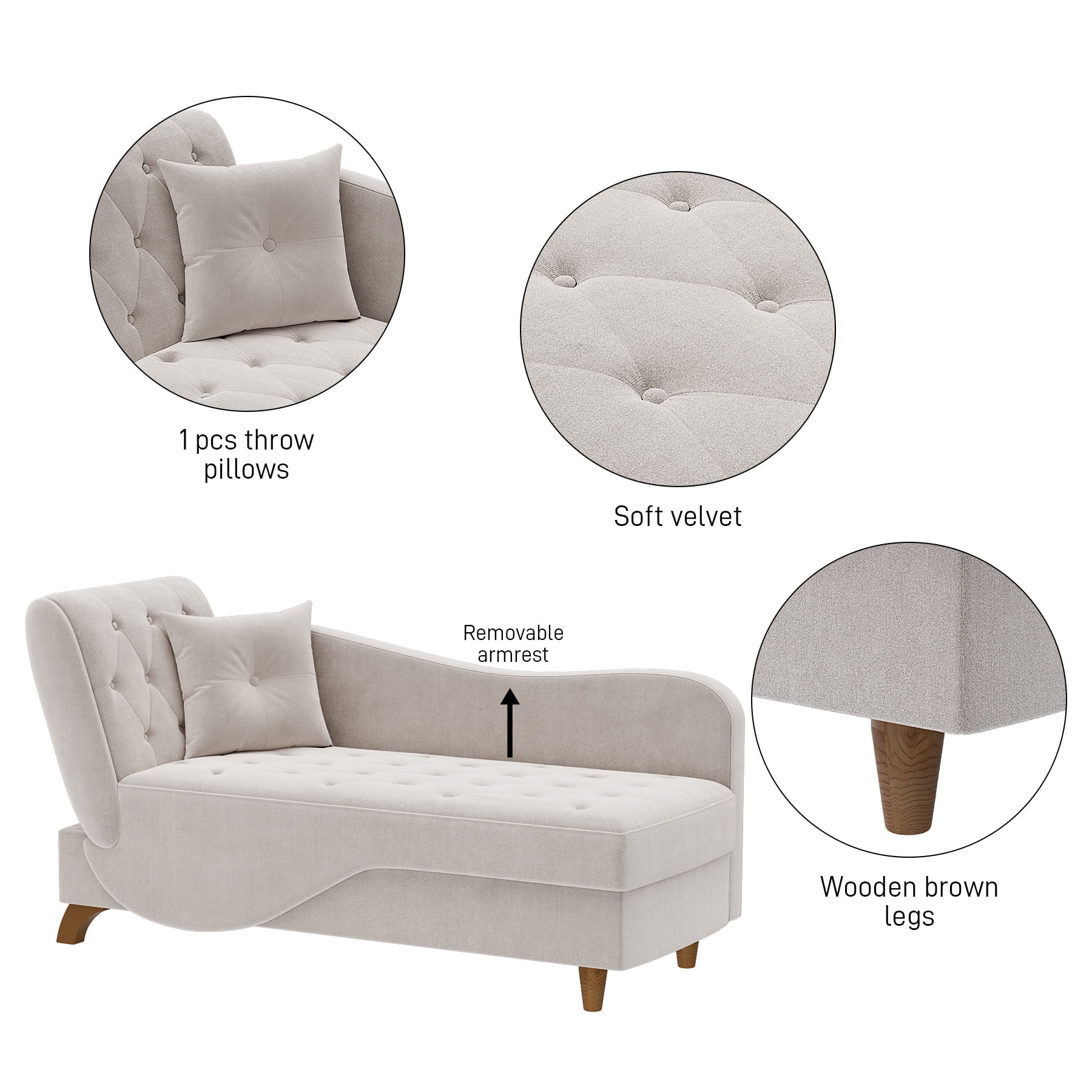 Wiilayok Chaise Lounge Chair Indoor Furniture with Storage Pillow,Adjustable Recling Sleeper Sofa Lounge Chair,Velvet Futon Sofa Couch Bed for Living Room Bedroom,Gray