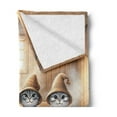 thumbnail image 2 of Ambesonne Cat Fleece Throw Blanket Funny Kittens in Hats at Sauna 50"x70" Pastel Brown and Pale Grey, 2 of 5