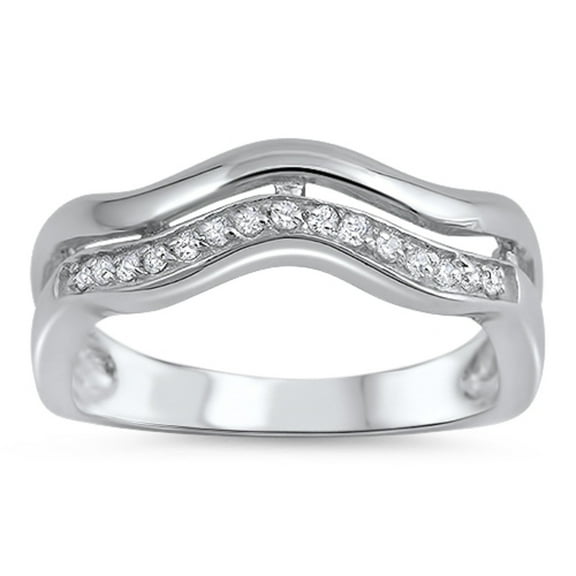 Sterling Silver Cubic Zirconia Wavy Double Band Ring