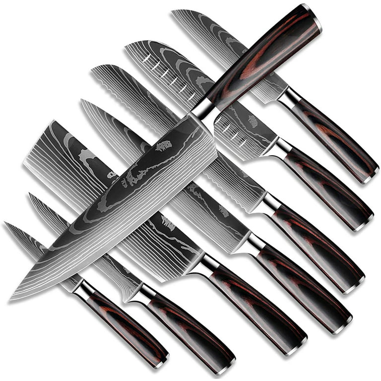 MDHAND Knife Sets for Kitchen with Block, 6 Pieces German Ultra Sharp  Stainless Steel Kitchen Knife Block Sets with Sheaths,with Ergonomic Handle  