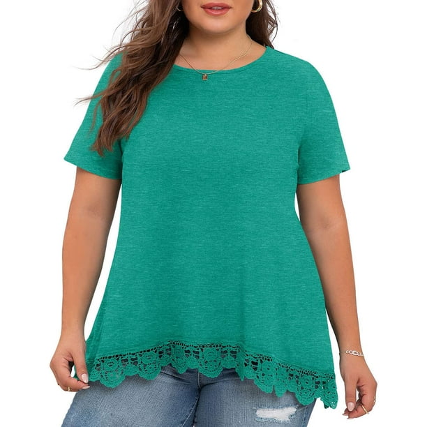 Cueply Plus Size Tops for Women Summer Casual Womens Short Sleeve Crew ...