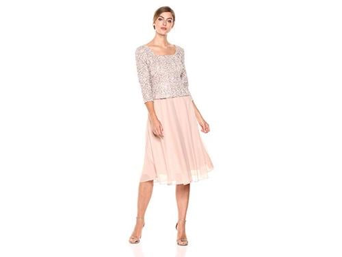alex evenings women's sequin lace mock dress