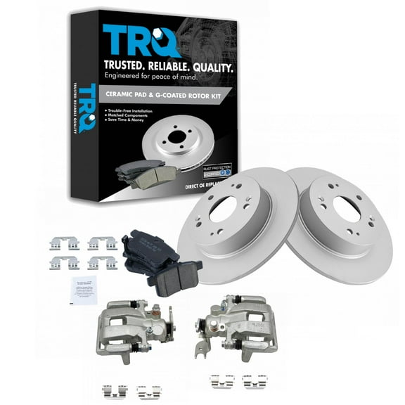 TRQ Rear Brake Pad & Rotor Kit Brake Caliper Brake Pads Brake Rotor Ceramic Premium G-Coated Fits Select 2009-2014 Acura TSX 2008-2012 Honda Accord