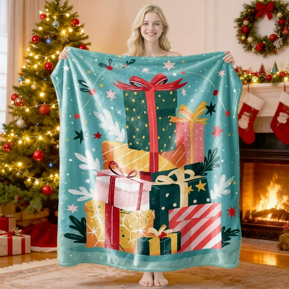 Amzcrzy Flannel Blankets Christmas Decorations Christmas Print Blanket Comfortable and Soft Flannel Blanket Merry Christmas Blanket Suitable for Bedroom Sofa Christmas Decoration 75X100Cm