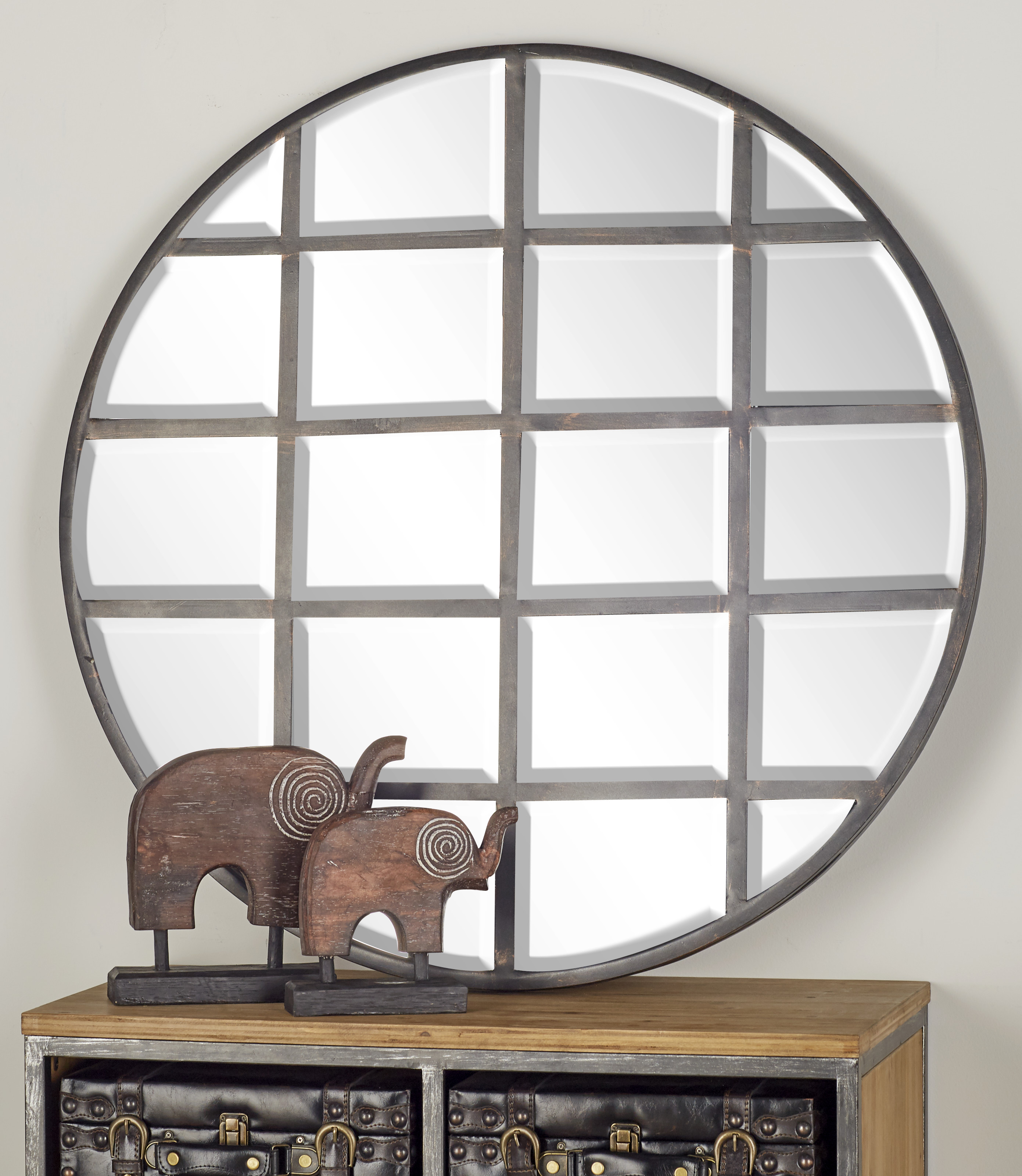 CosmoLiving by Cosmopolitan Large Industrial Round Wall Mirror with