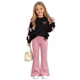 thumbnail image 5 of Spazoro Girls Outfit Sets with Bow Decor, Flared Leg Crewneck Elastic Waist Long Sleeve Heart Print Trendy Matching Sweatshirt and Pants 2PC Outfits Watermelon Red Size 9-10, 5 of 8