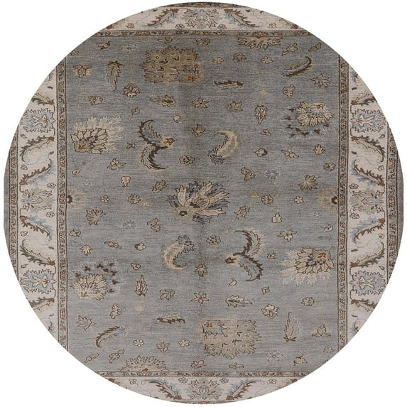 Ahgly Company Indoor Round Mid-Century Modern Puce Purple Oriental Area Rugs, 5' Round