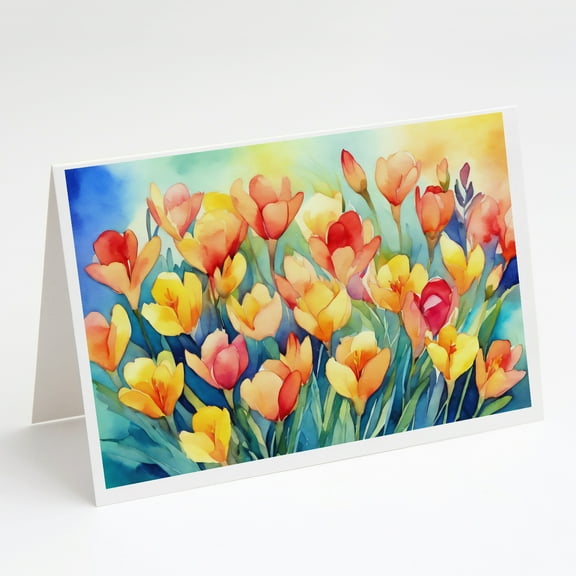 Freesias in Watercolor Greeting Cards and Envelopes Pack of 8 7 in x 5 in