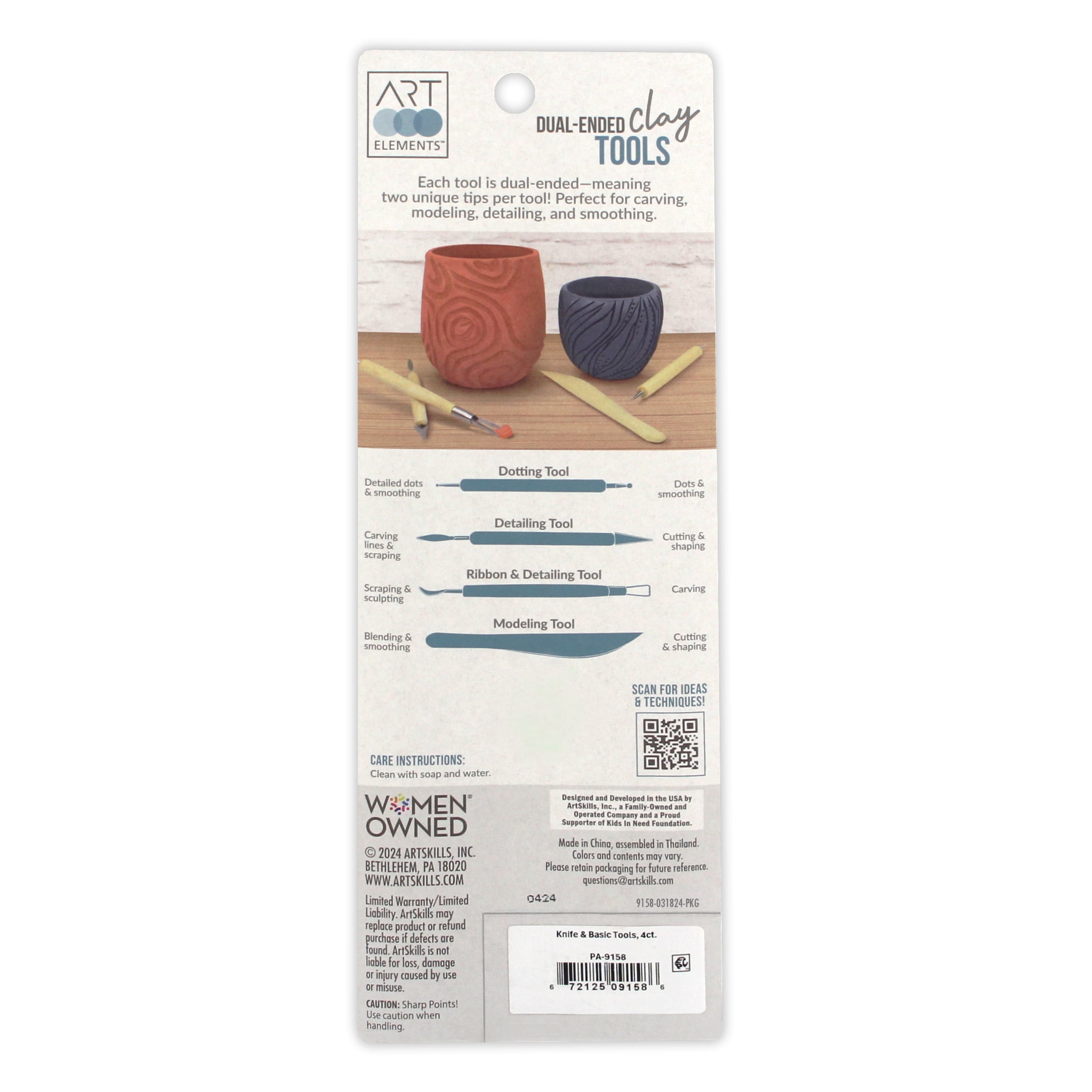ArtSkills - Art Elements Clay Tools - Wood Handle Dual Ended Clay Sculpting Tool Set