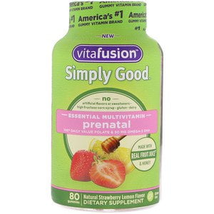 VitaFusion, Simply Good, Prenatal Essential Multivitamin, Natural Strawberry Lemon Flavor, 80 Gummies (Pack of