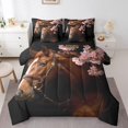 thumbnail image 1 of Ensemble de Literie Imprimé 3D Cheval 7 Pcs Lit en Sac Simple, Ensemble de Literie Fleurs de Pêcher Roses Animaux Western avec Couette, Ensemble de Lit Faune de Ferme, 1 of 5