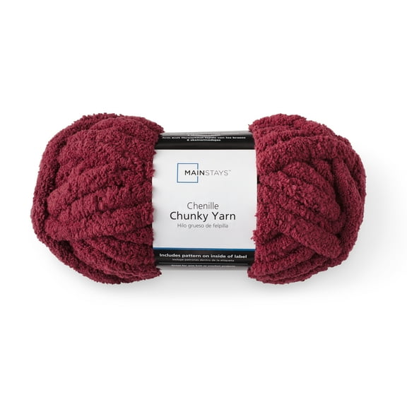 Mainstays Chunky Chenille Yarn, 31.7 yd, Burgundy, 100% Polyester, Super Bulky