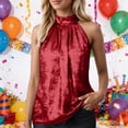 thumbnail image 4 of DHFJKG Womens Summer Sleeveless Tank Top Metallic Halter High Neck Loose Fit Blouse Daily Wear Solid Color Soft Trendy Tops, 4 of 7