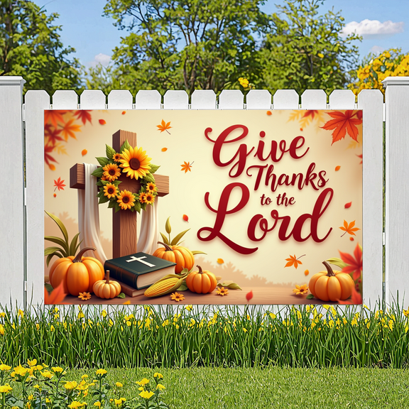 Autumn Theme Give Thanks to the Lord Banner Decorative Design Christian Celebration for Thanksgiving Harvest Festival Church Event
