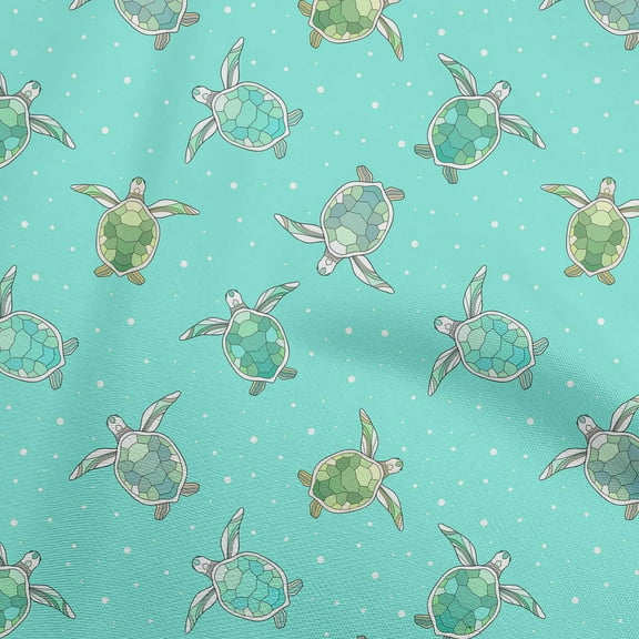 oneOone Polyester Spandex Turquoise Green Fabric Ocean Turtles With Dot Craft Projects Decor Fabric Printed By The Yard 56 Inch Wide
