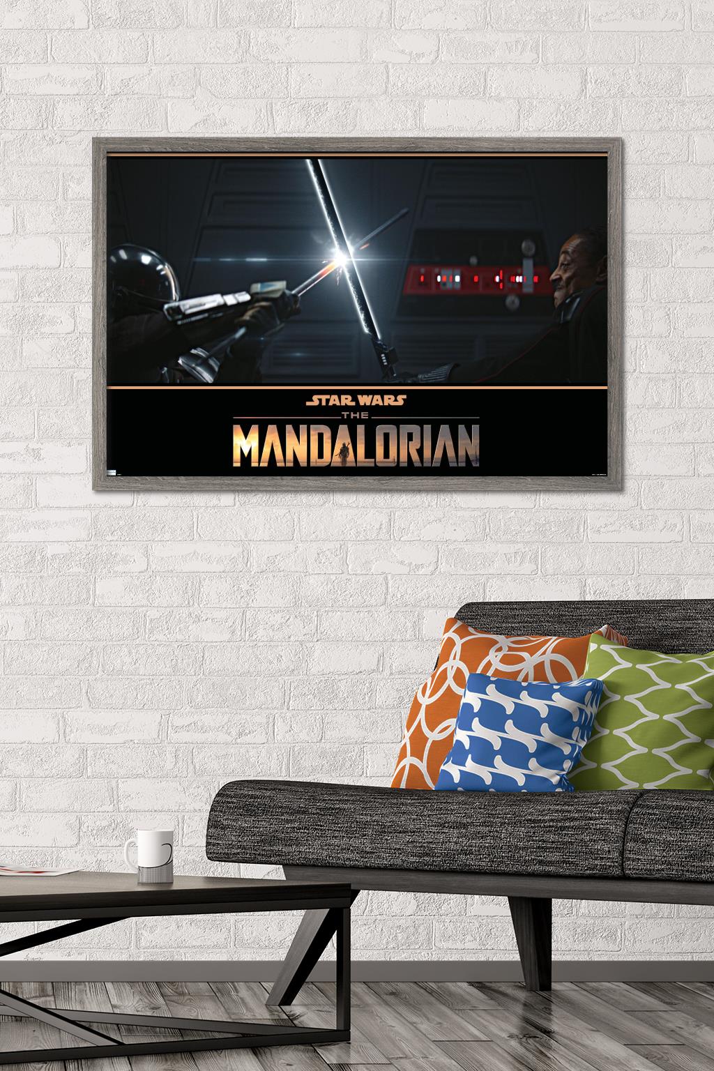 Star Wars: The Mandalorian Season 2 - Din Djarin vs. Moff Gideon Wall Poster, 22.375" x 34", Framed