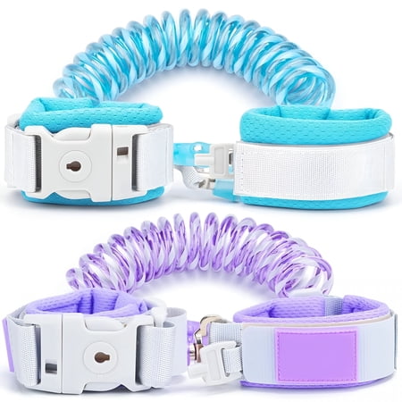 GJX Child Leash,Backpack Leash for Toddlers 2 Pack,Kid Leashes Safety Harness with Key Lock,Baby Leashes Anti Lost Wrist Links (Blue+Purple)-Length:2.5M