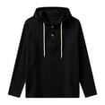 thumbnail image 6 of Men's Cotton Linen Shirts Long Sleeve Half Button Drawstring Hooded Cardigan Solid Color Summer Casual Beach Vacation Wear Black XXL, 6 of 7