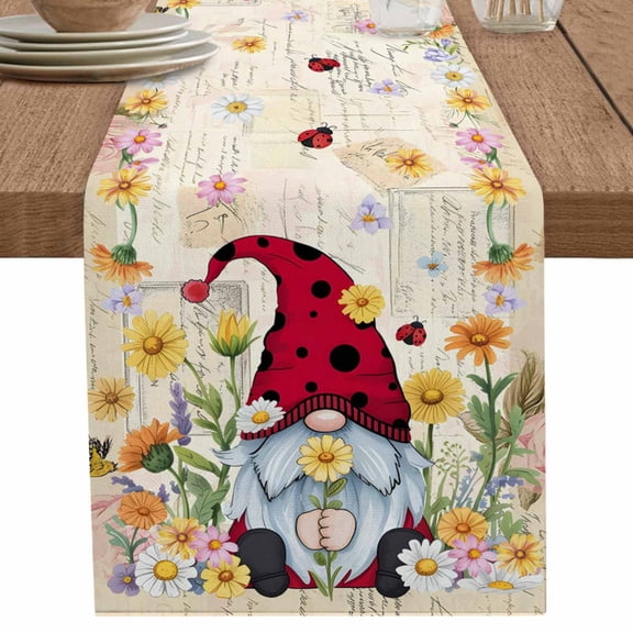 nqOlkjepod Farmhouse Gnomes Table Runner 70 Inches Long Farmhouse Dress Scarves, Vintage Pastoral Daisy Floral Country Dining Tablerunner for Coffee Table/Kitchen Island/Party Décor, 13" x 70"