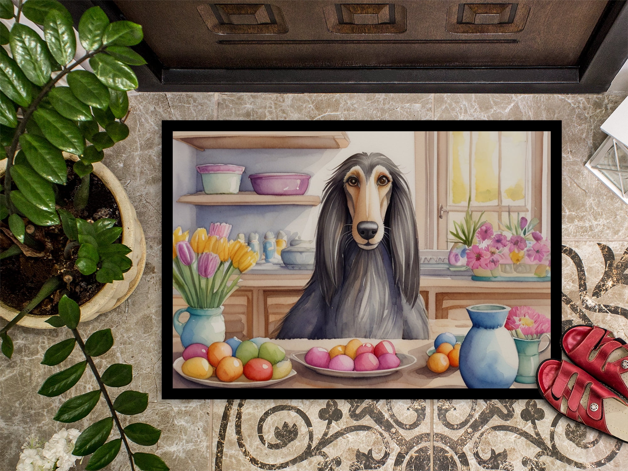 Decorating Easter Yorkshire Terrier Doormat