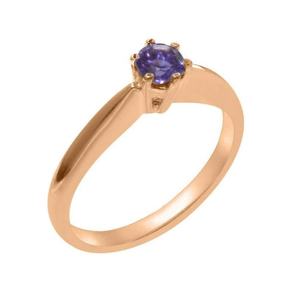 LBG British Made 14k Rose Gold Natural Amethyst Womens Engagement Ring - 33 size options - Size 10