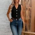 thumbnail image 2 of WGRFFH Women's Cropped Vest Top,V Neck Sleeveless Button Front Waistcoat,Business Casual Vest,Summer Outfit,Regular Fitted Suit Vest,Business Dress Button Down Waistcoat Black, 2 of 4