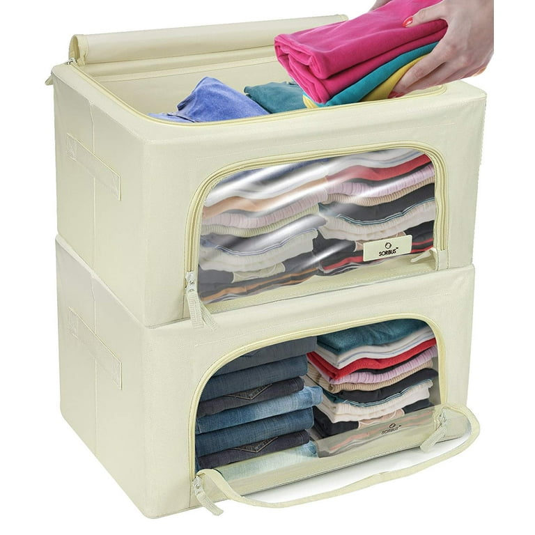 Sorbus Storage Bins with Divided Interior - Large Stackable & Foldable  Organizer Containers with Metal Frame, Oxford Fabric, Large Window & Carry