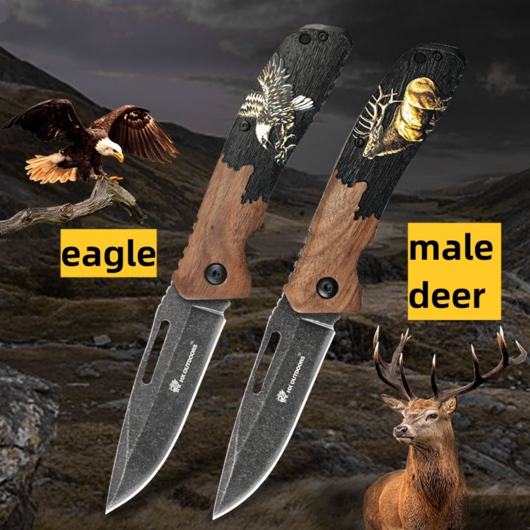 Pocket Folding Knife 3.3" 7Cr14MOV Steel Blade,Walnut Wood Handle.