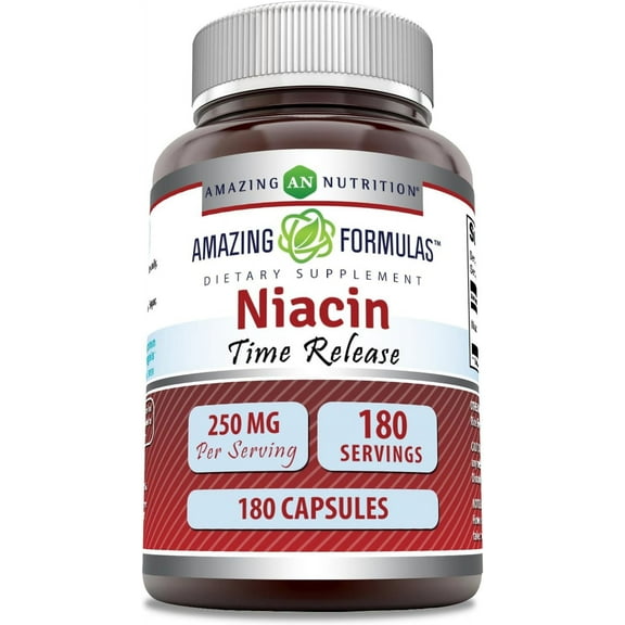 Amazing Formulas Niacin(Vitamin B3) 250 mg 180 Capsules Supplement | Non-GMO | Gluten Free | Made in USA