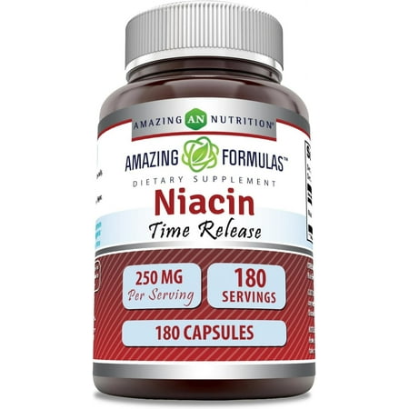Amazing Formulas Niacin(Vitamin B3) 250 mg 180 Capsules Supplement | Non-GMO | Gluten Free | Made in USA