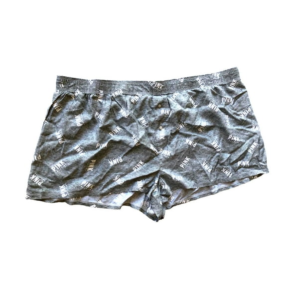 Victoria's Secret Pink Flannel Pajama Sleep Short Boxy Color Gray Dog Logo Size XXL NWT