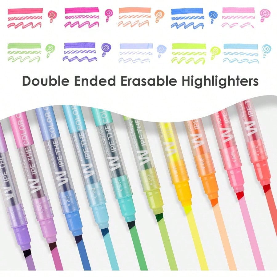 Erasable Highlighters Dual Tip 10 Pack Highlighters Assorted Colors Erasable Smooth Writing Book Journaling No Bleeding Highlighter Pens for Bible Journal Planner