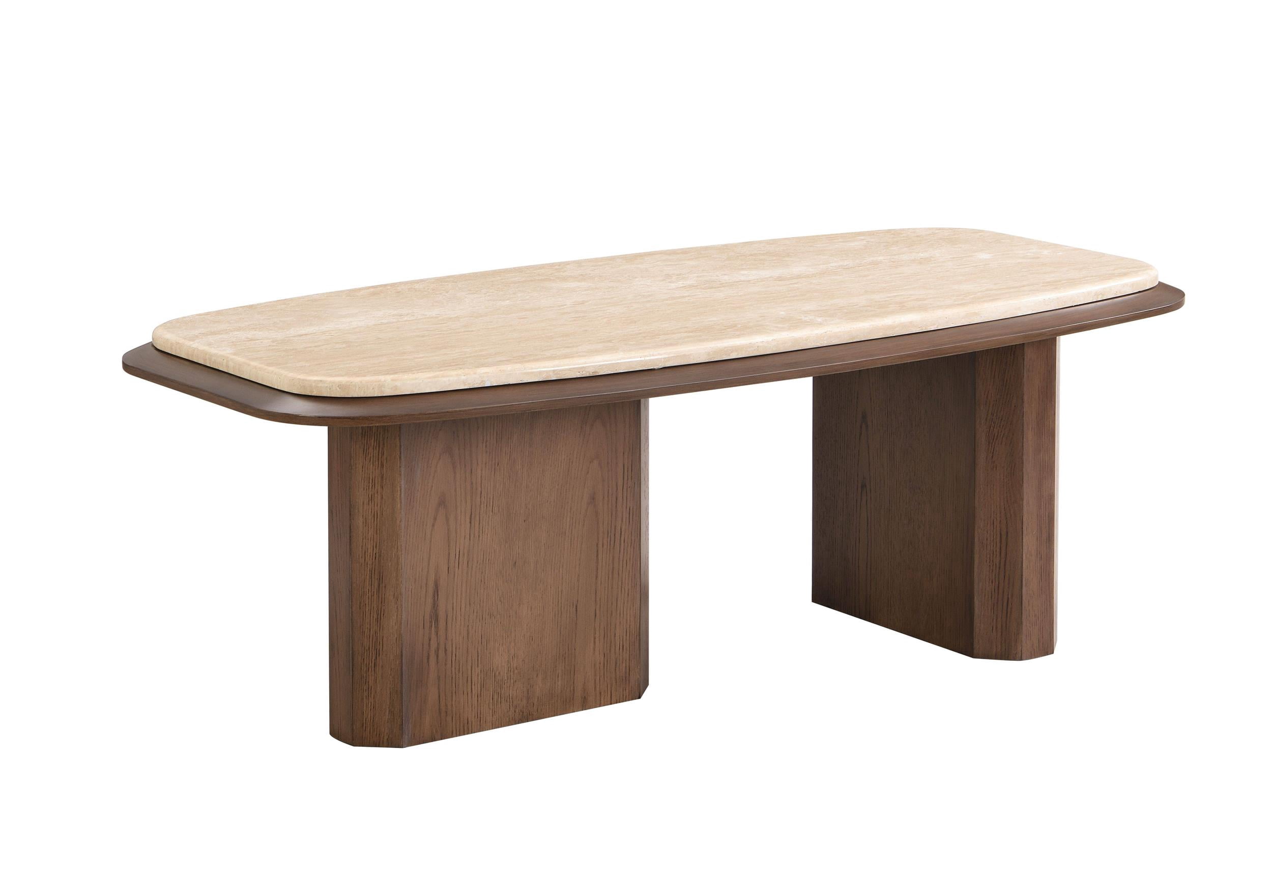 ACME Kasha Coffee Table in Travertine Top & Walnut