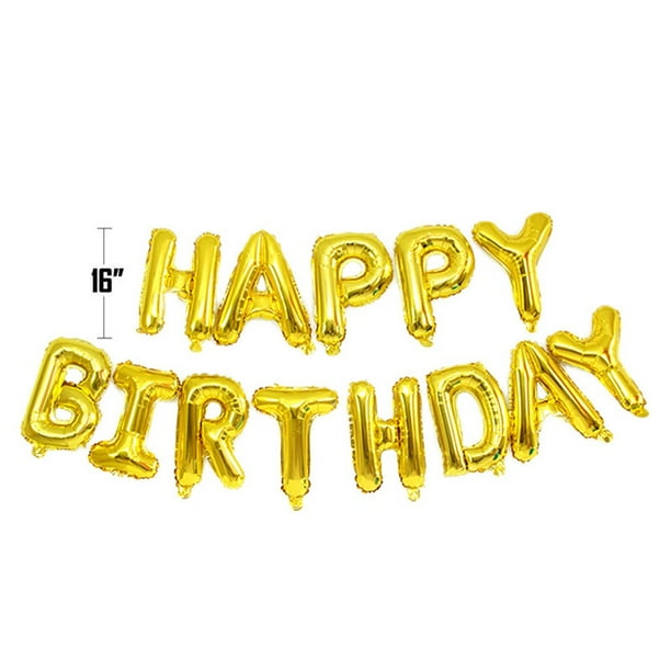 Letras de aluminio para cumpleaños inflables en pulgadas (doradas) 16 banderines autoadhesivos para pared