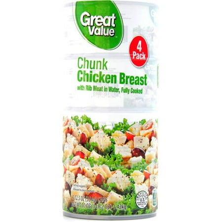 (4 Cans) Great Value Chunk Chicken Breast, 12.5 (Best Quality Canned Chicken)