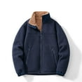 thumbnail image 2 of Yiliang Men's Solid Color Fleece Long Sleeved Stand Up Collar Drawstring Zipper Pocket Lambskin Jacket Jacket,Dark Blue,M, 2 of 3