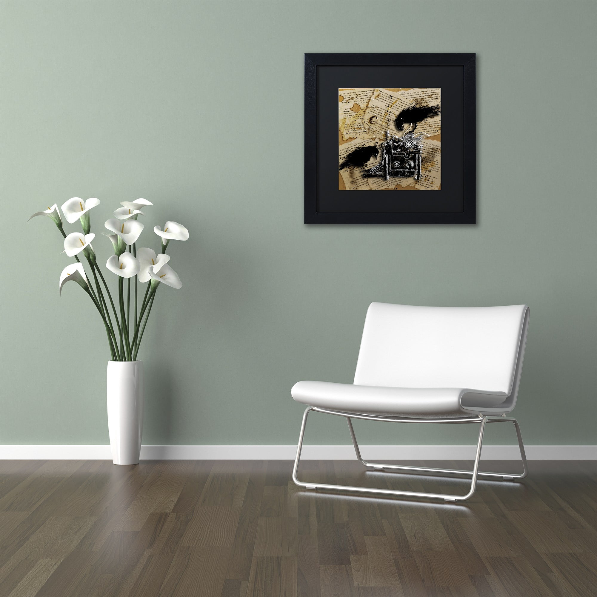 Trademark Fine Art "Quoth the Raven 1" Canvas Art by Roderick Stevens, Black Matte, Black Frame