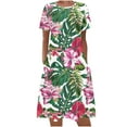 thumbnail image 2 of Yotami Sundress for Women Boho Short Sleeve Midi Dress Summer Floral Print Crew Neck Dress for Outdoor, 2 of 4