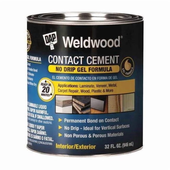 Dap Contact Cement, Weldwood Gel Series, Tan, 1 qt, Can 25312
