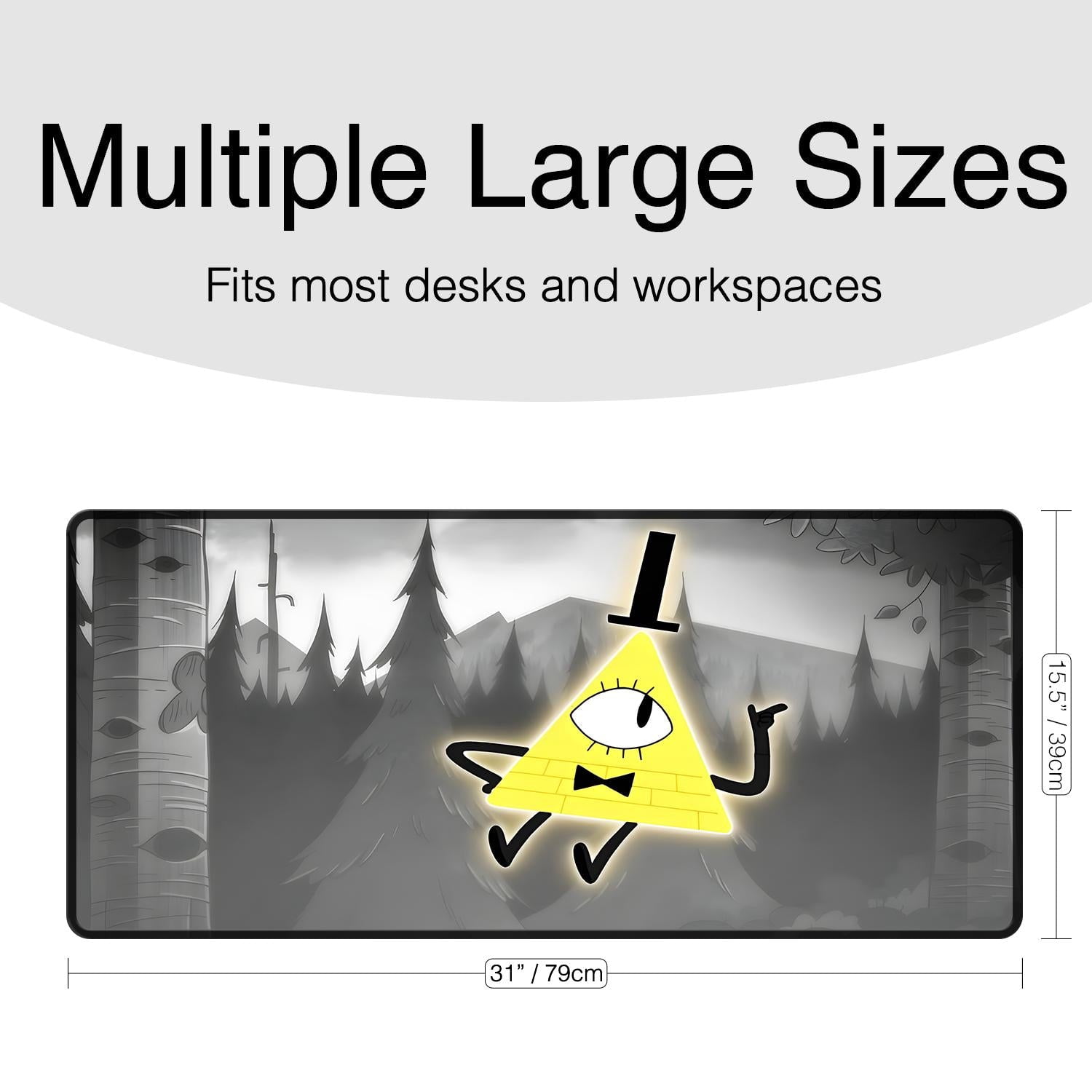 Bill Cipher Gaming Mouse Pad, Extended Desk Mat with Gravity Falls-Inspired Design, Anti-Slip Rubber Base