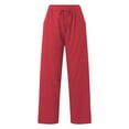 thumbnail image 6 of Jxximdong Cargo Pants for Women, Cotton Linen Pants Lightweight Summer Relax Fit Elastic Waist Plus Size Solid Long Trousers, Red Womens Casual Trousers, 6 of 7