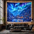thumbnail image 6 of Aurora Winter Village Under Jagged Mountains, Mystical Illustration for Nature Lovers, Forest Wall Art, Christmas Gift, Tapestry Wall Hanging for Bedroom and Living Room, 6 of 7