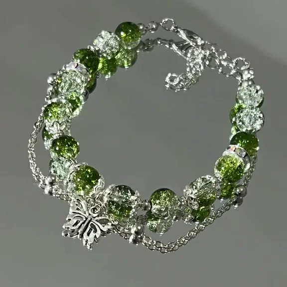 1pc Elegant Glass Bead Bracelet with Butterfly Pendant, Fashion Jewelry for Thanksgiving, Christmas, New Year, Party Accessory, Gift for Friends and Family