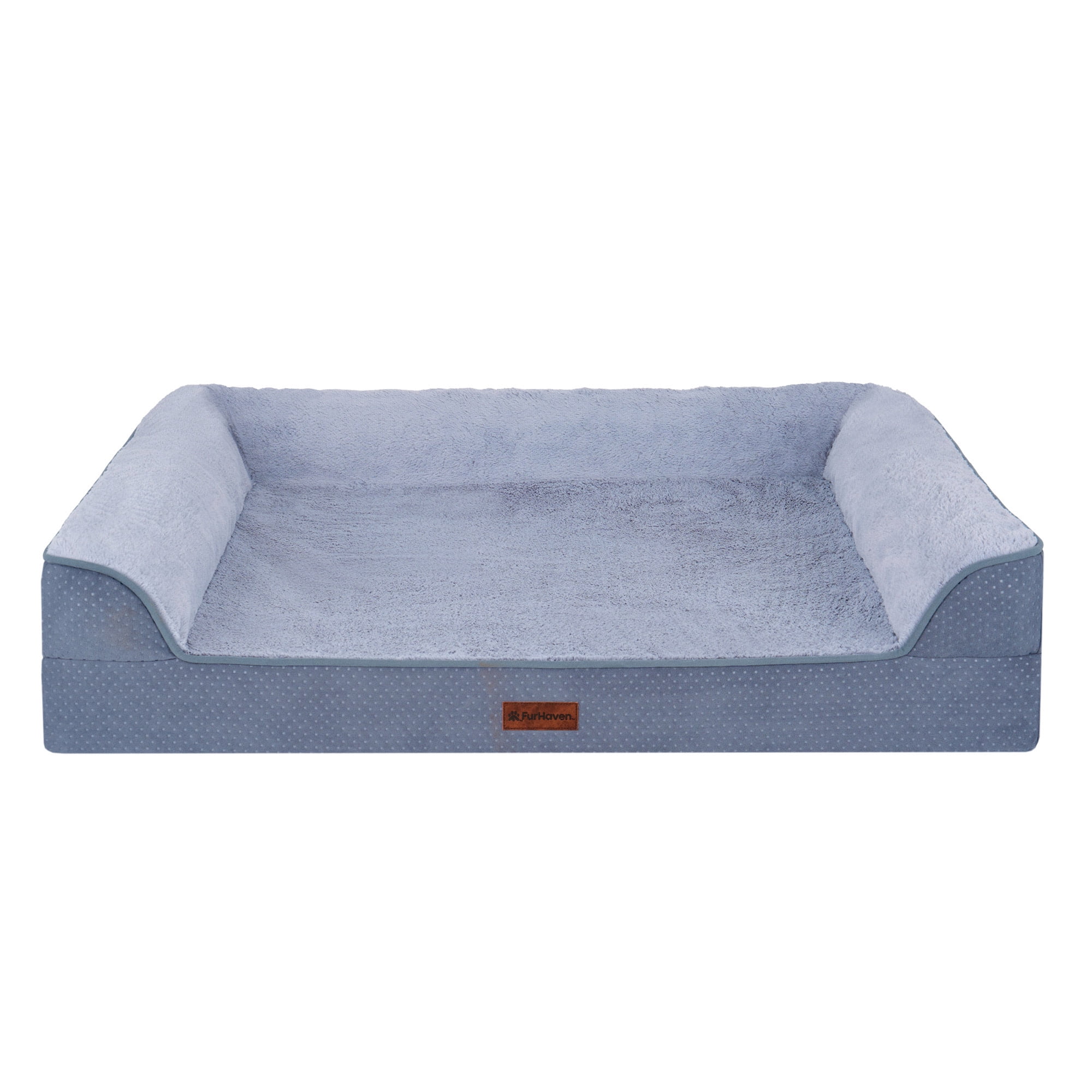 FurHaven Plush & Embossed Velvet Dreamer Orthopedic Sofa Pet Bed for Dogs and Cats - Steel Blue, Jumbo